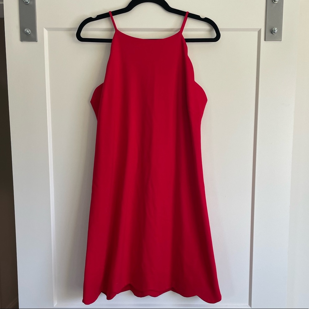 Red Mini Dress with Scallop Detail